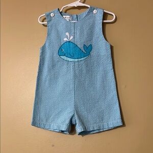 Blue Sleeveless Romper with Whale Appliqué